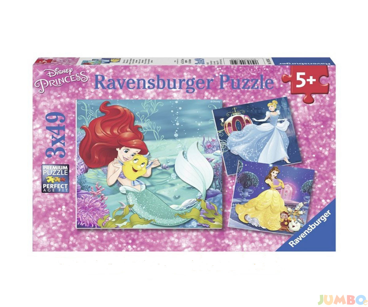 Пъзел Ravensburger 3х49 ел. – Ариел, Бел, Пепеляшка