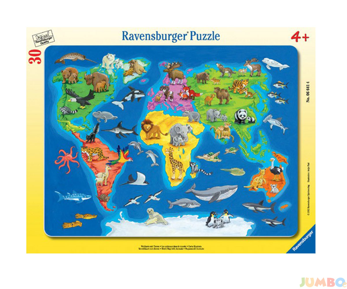 Пъзел Ravensburger 30-48 ел. – Карта на света с животни