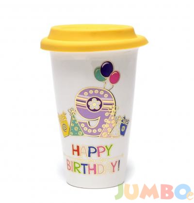 Керамична чаша с цифра от 1 до 9 и надпис Happy Birthday