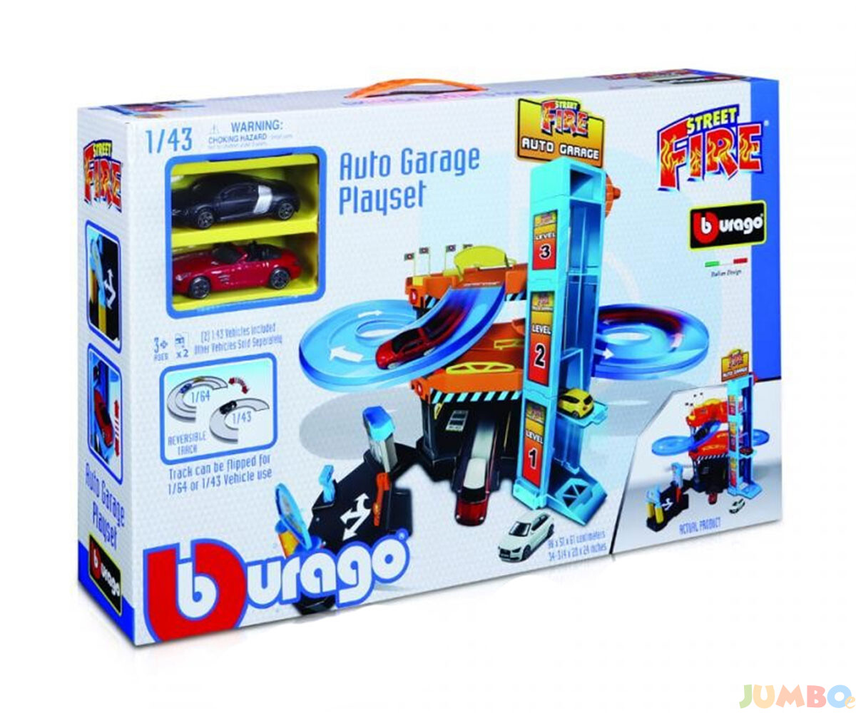 Комплект за игра Bburago – гараж с автомивка, 1бр. Количка 1:43
