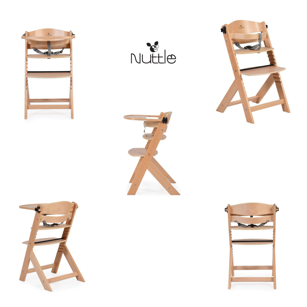 Дървен стол за хранене 2 в 1 Nuttle натурален