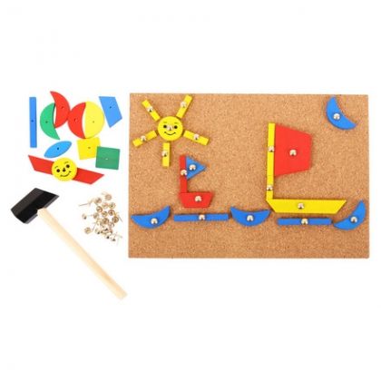 Bigjigs- Дървена игра мозайка с чукче и пинчета