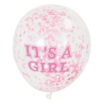 Балон 6бр. с розови конфети “It`s a Girl“ 30см.