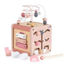 Дървен сортер куб W11B316C-розов-Moni Toys