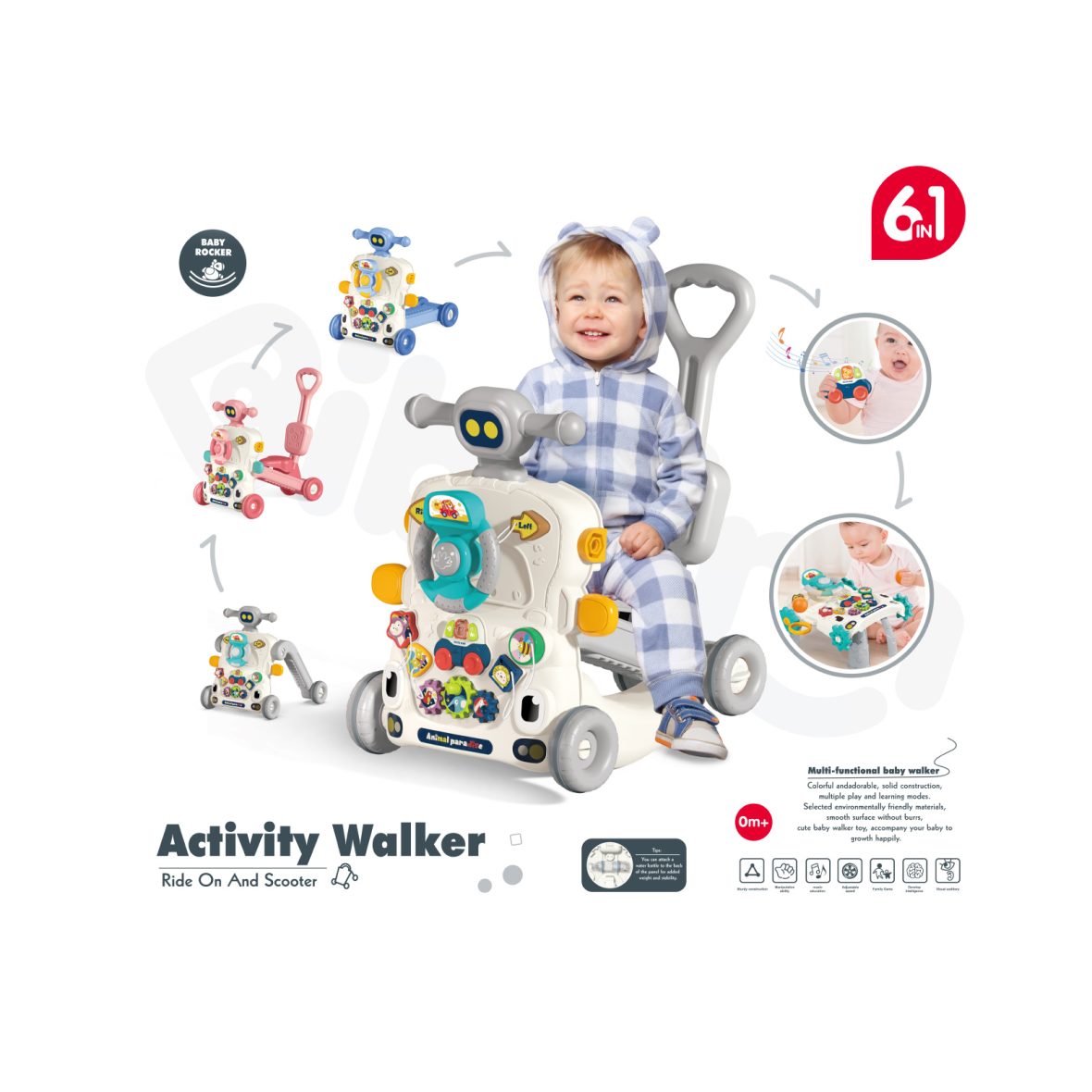 Музикална играчка на колела Mулти сива